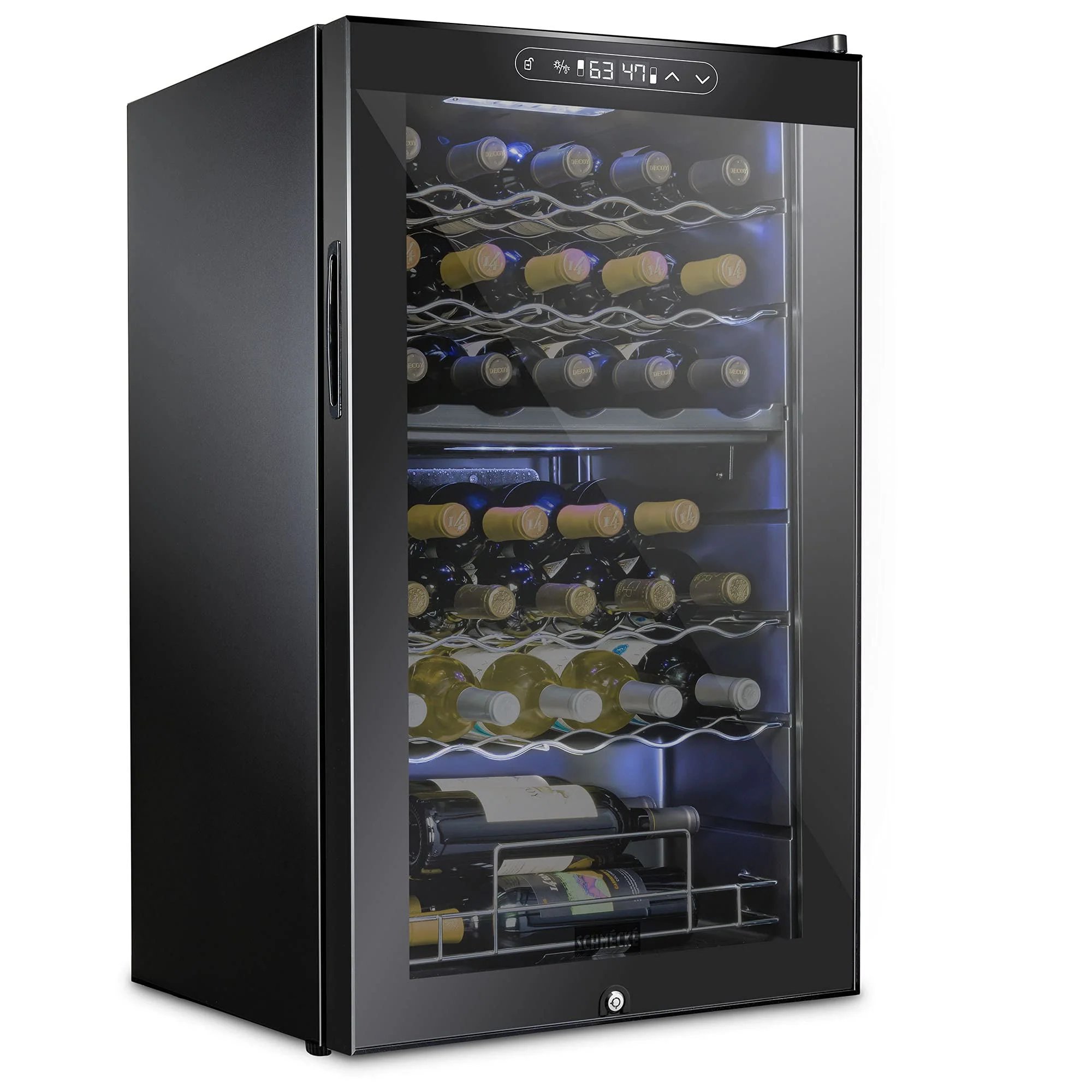 868d7fa9ca3b71bbb31c51ffb0b2b700dcfc26f93e39f014d9ddc6cb86ceeaf6 SCHMECKE 33 Bottle Dual Zone Wine Cooler Refrigerator