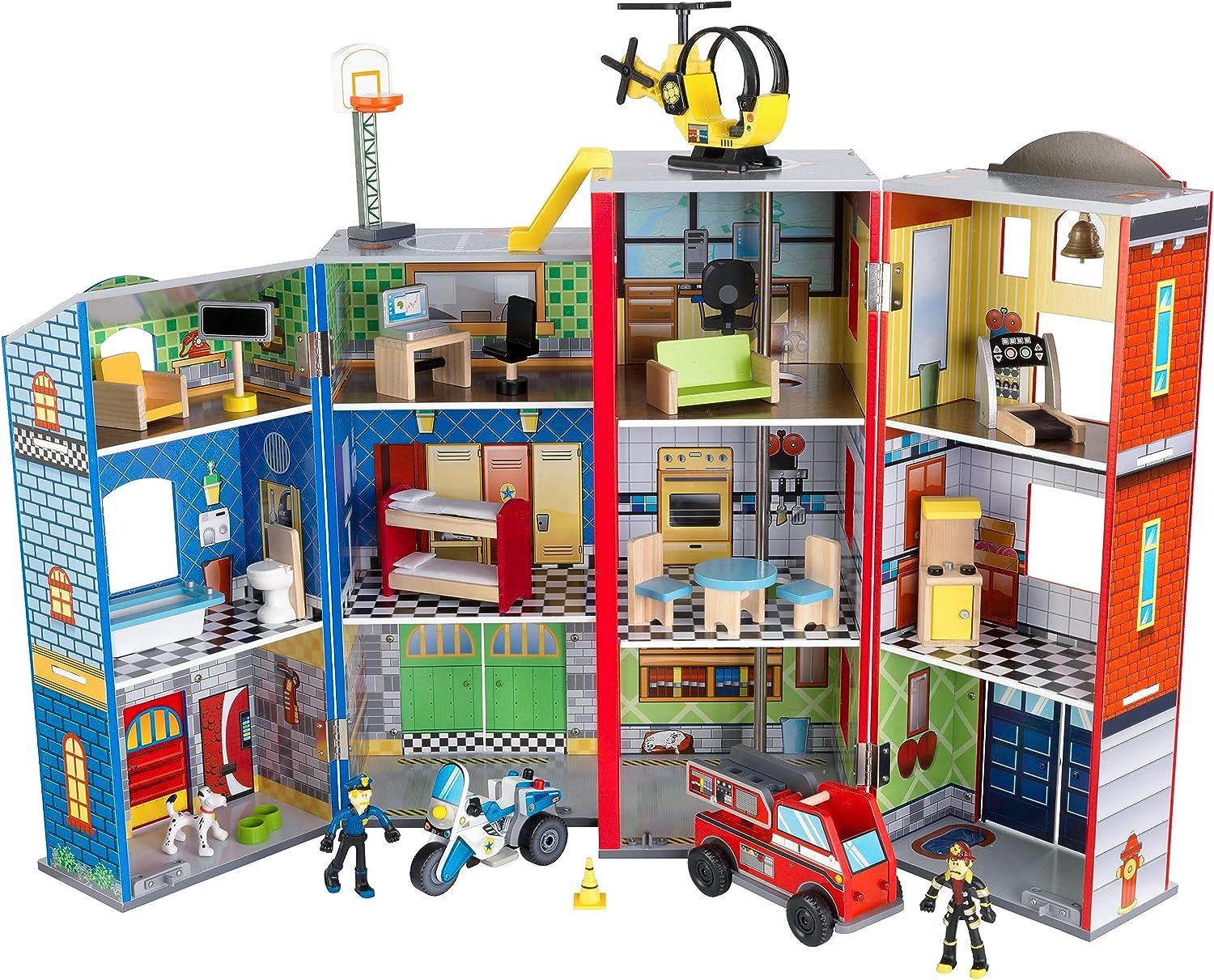 86d2dc76b2ffe908d6c7ede5040f85420d0b283bf4e99bcd406098b618b74f53 Wooden play set, 3 levels, with 26 accessories, folds for storage