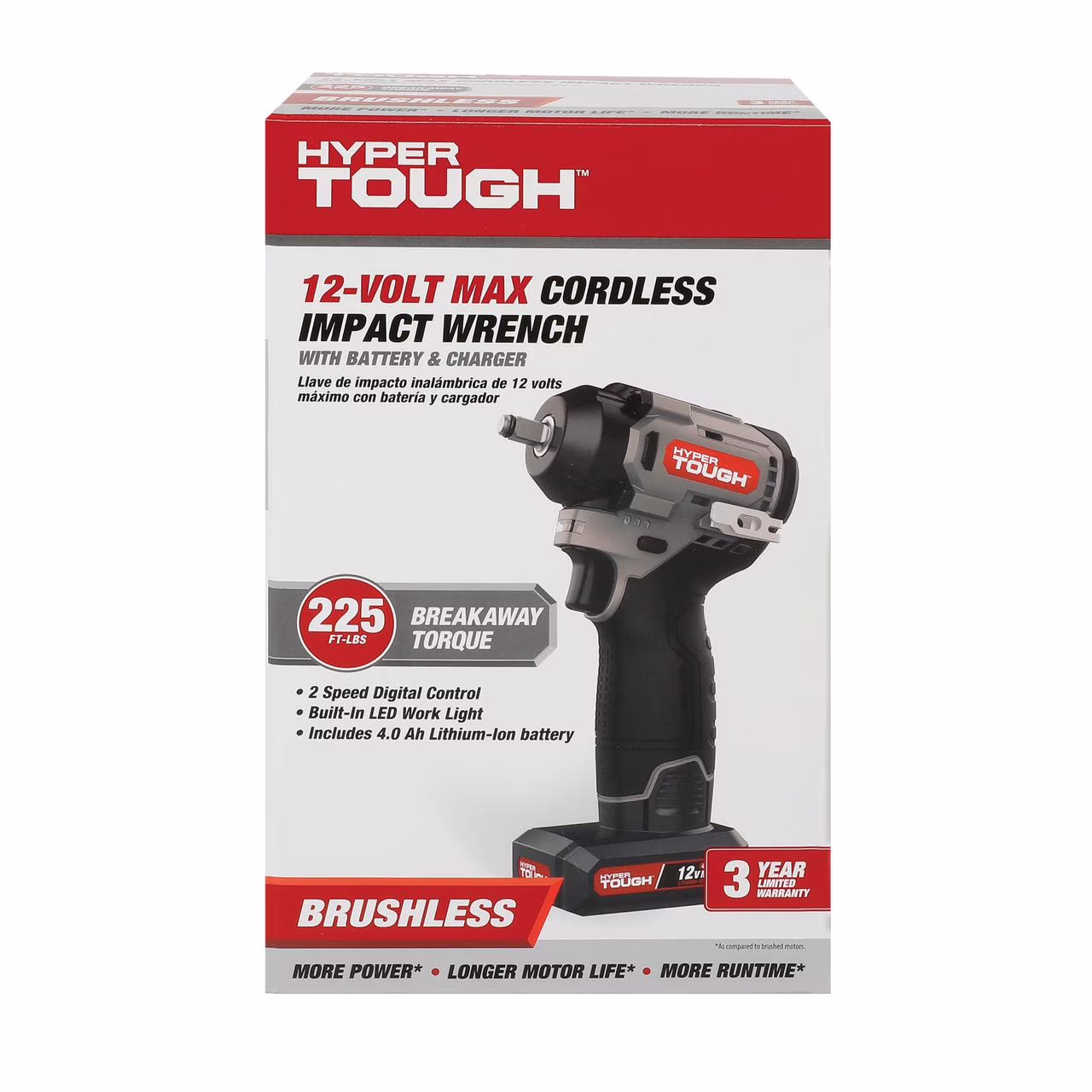 86ea3baaeda79f2bdfdfa1ff9efd1034025cace2abec965bf44e6a1249d7fb1d Hyper Tough 12V Max Cordless Brushless Impact Wrench with 4.0Ah Lithium-Ion Battery and Charger, 225 ft-lbs Torque