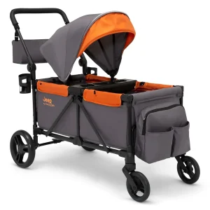 Jeep Sport All-Terrain Stroller Wagon by Delta Children Includes Canopy Parent Organizer(Grey/Bonfire)