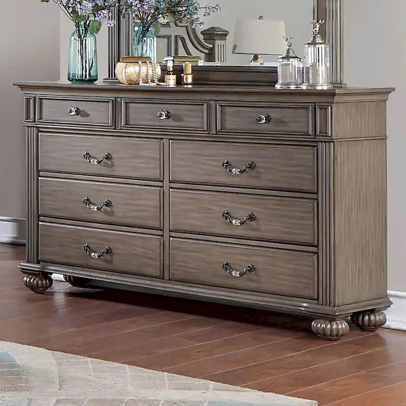 870069e12d350844e7f1df2193843c418792c93ee3fbe21d02f6526eedac9b44 Vame Traditional 2-piece 9-Drawer Dresser and Mirror Set by Furniture of America(Dark Walnut)