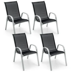 4 Pieces Stackable Patio Dining Chairs Set with Armrest - 29 x 21.5 x 35.5 (L x W x H)(Black)
