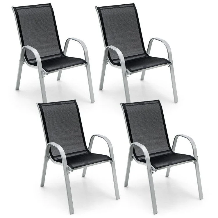 872b6caf63941310f69d36aee2bd0f760730b7db06e42e8bd223ff227dd17e06 4 Pieces Stackable Patio Dining Chairs Set with Armrest - 29 x 21.5 x 35.5 (L x W x H)(Black)