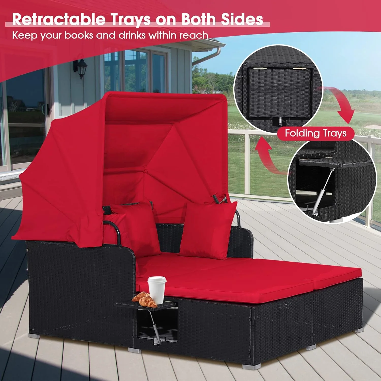 87913c30fed1616de88403c5bc95478ddb3160b54a22316597780f917a9a45a8 RELAX4LIFE Patio Outdoor Daybed Canopy Wicker Sunbed Cushions Lounge Bed Conversation(Navy)