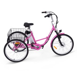 Electric Tricycle for Adults, 7 Speeds Folding Electric Trike, 24 Inch 3 Wheel Motorized Bicycle w/ 36V 10Ah Removable Battery, E Trikes with Large Basket, 330 Loading Capacity, 250W Motor, Pink(Pink/24)