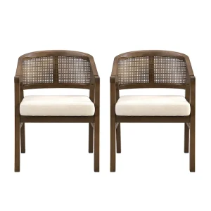 Christopher Knight Home - Cane Upholstered Dining Chair (Set of 2)(Walnut+beige)