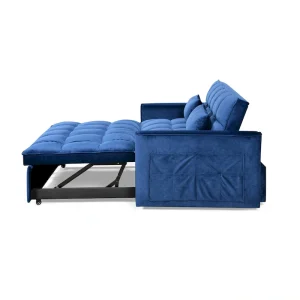 Modern Velvet Loveseat Futon Sofa Couch Pullout Bed, Small Love Seat Lounge Sofa w/Reclining Backrest, Toss Pillows, Pockets(Dark Gray)