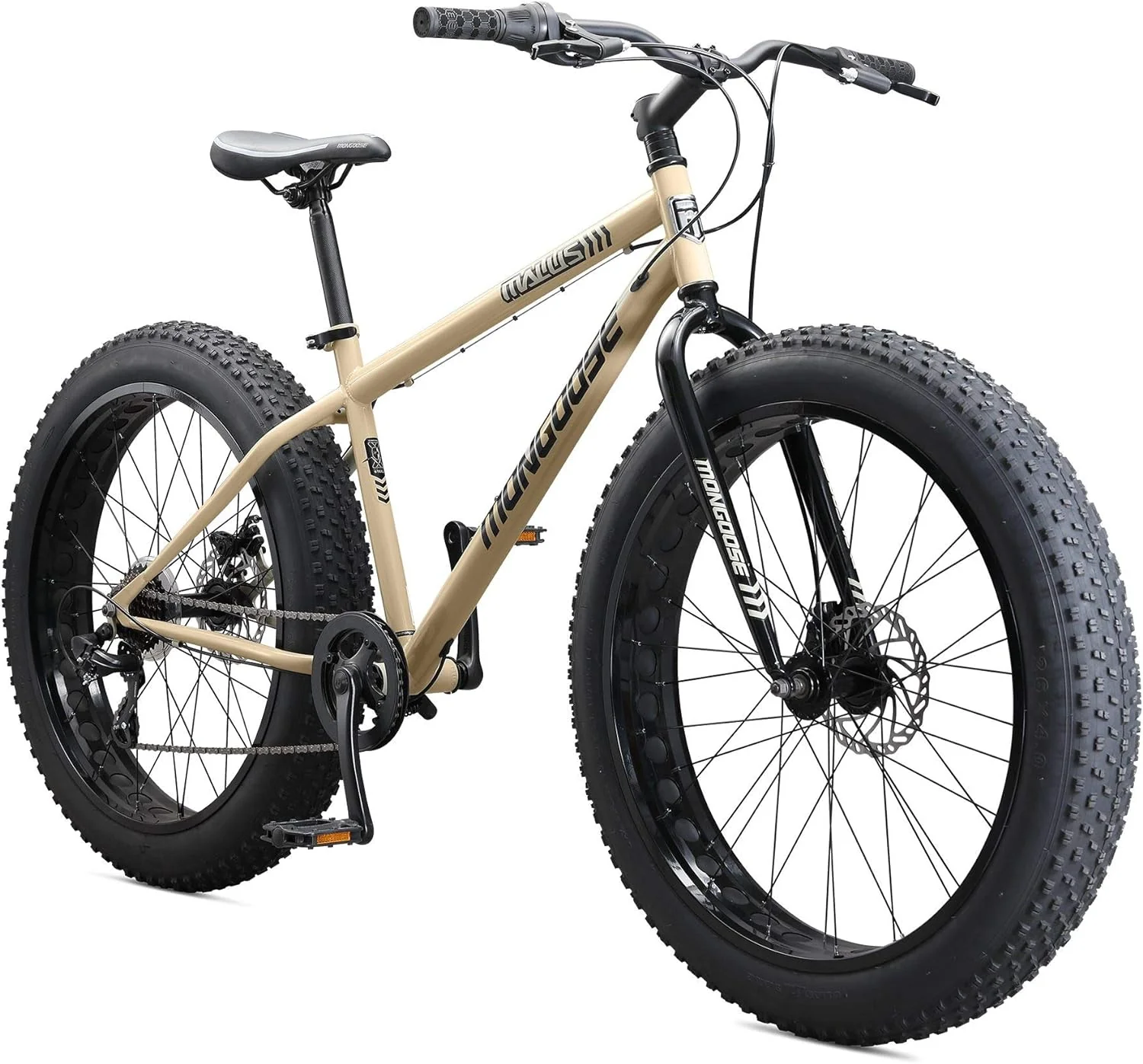 880df66d359b8aa74ece61884b5278388f2e4b9f7d6aabe10cdb2af126d6ee36 Mens and Women Fat Tire Mountain Bike, 26-Inch Bicycle Wheels, 4-Inch Wide Knobby Tires, Steel Frame, 7 Speed Drivetrain, Shimano Rear Derailleur, Disc Brakes(Tan)