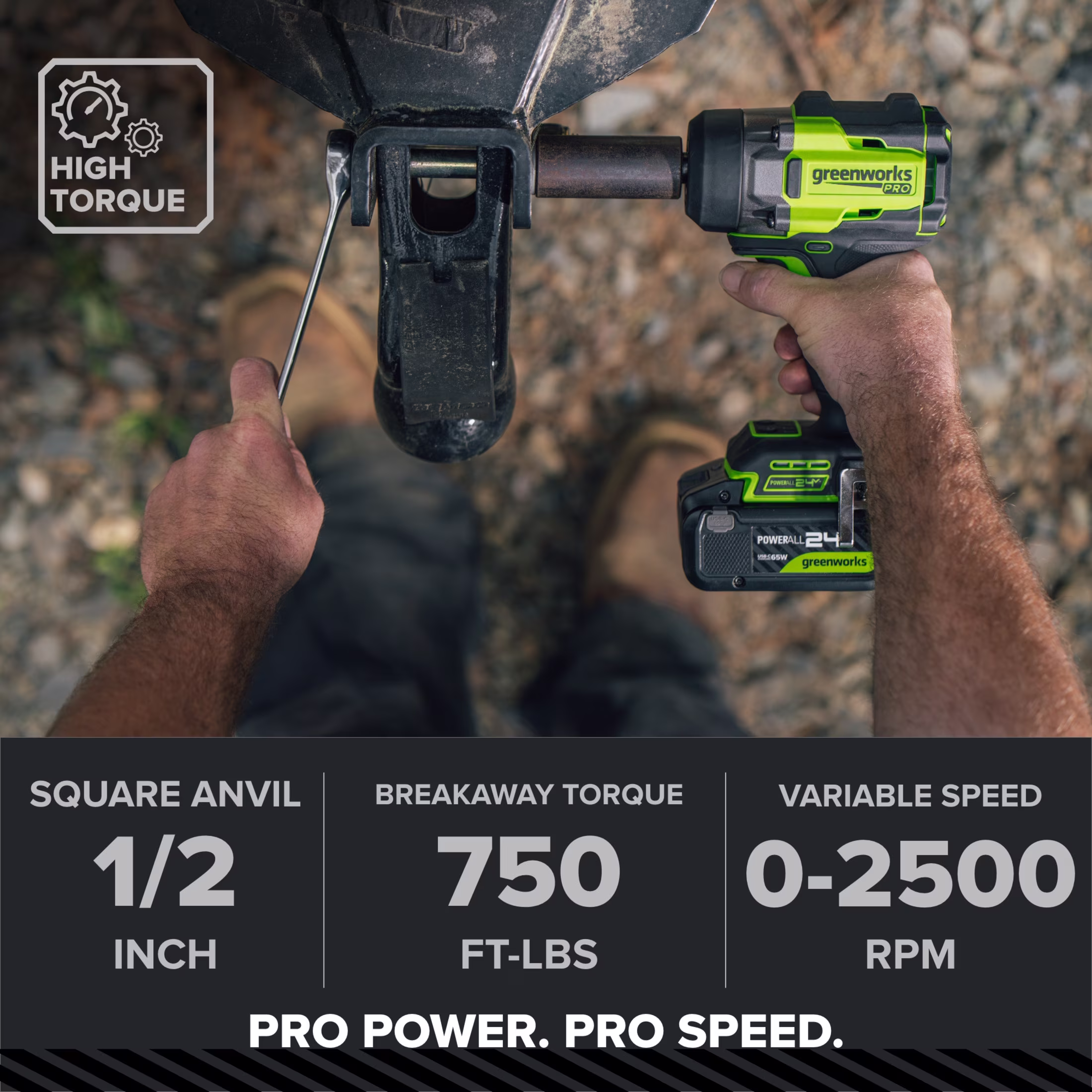 Greenworks Pro PowerAll 24V Brushless 1/2" 750 lbs Breaking Impact Wrench, Tool Only, IW5800A3