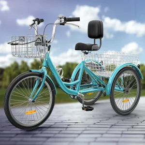 26 Adult Tricycle 3 Wheel Bikes 7 Speed Trike Bike(24/Blue)
