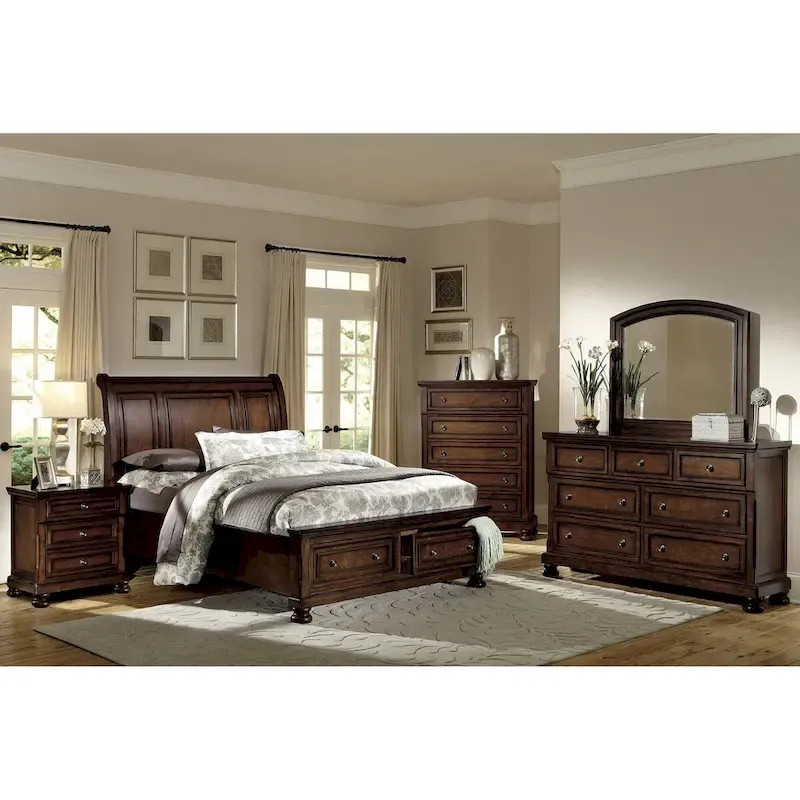 88fc9b67c1116b778d0dfdde94584f986d02f49a395030dbc414ce70d9b0819e Master Bedroom Set 5pc Classic Brown Cherry Finish Platform Storage Bed(QUEEN)