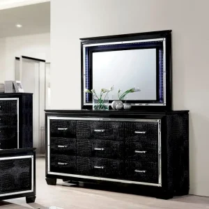 Ruff Crocodile Contemporary Wood 9-Drawer 2-piece Dresser and Mirror Set by Furniture of America(Black)