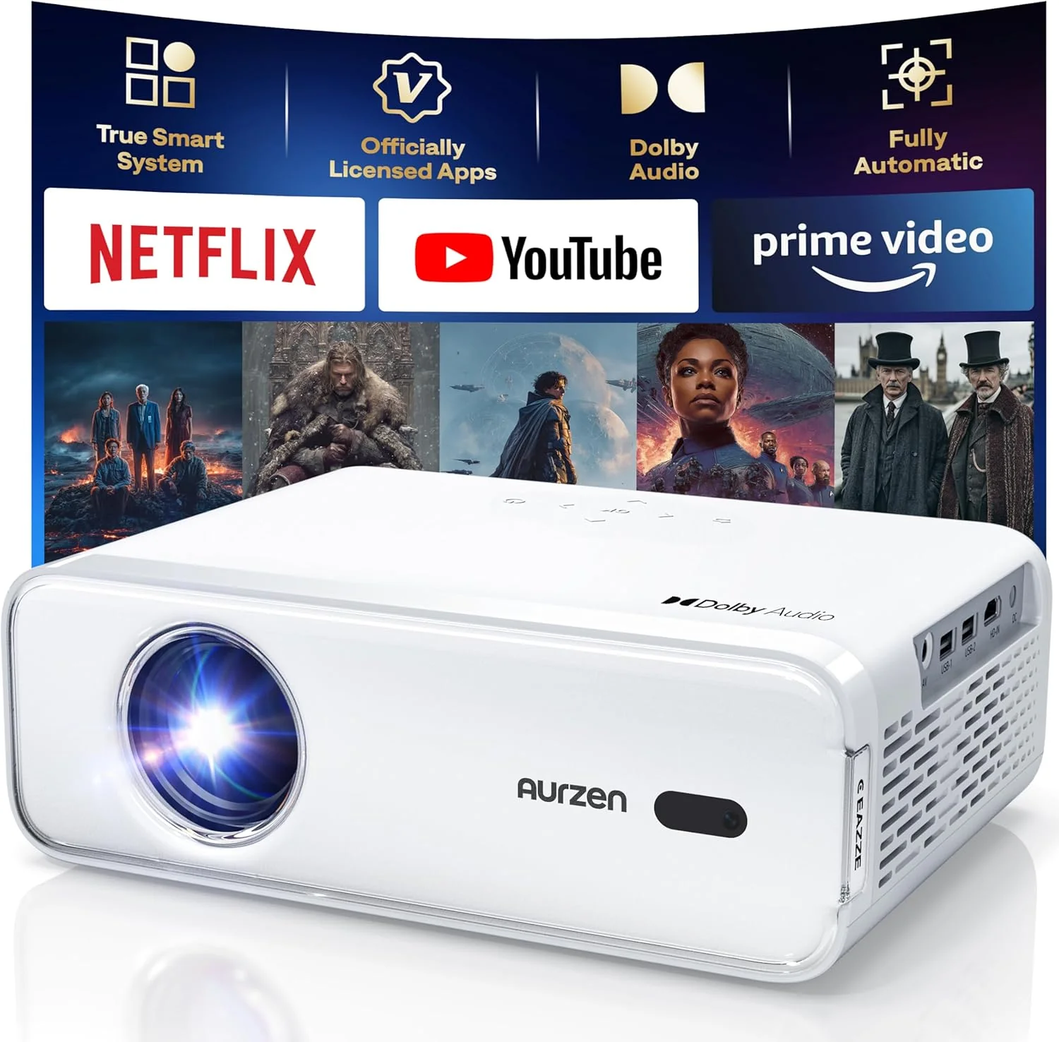 8b72eba1d2e843fac2cadd60f940f880b54446248d2f3302aa813746391ff96b Aurzen EAZZE D1 Smart Projector with WiFi and Bluetooth, Officially-Licensed APP(Linux Smart System)