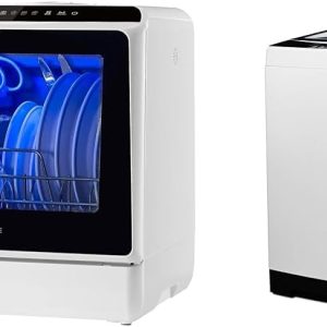 Portable Countertop Dishwashers, Compact Dishwashers with 5 L Built-in Water Tank  Inlet Hose, 5 Washing Programs, Baby Care, Air-Dry Function and LED Light for Small Apartments(Dishwasher+ Washer)