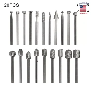 20Pc Diamond Burr Bits Drill Set Rotary Multi Tool Accessories Kit For Dremel Us