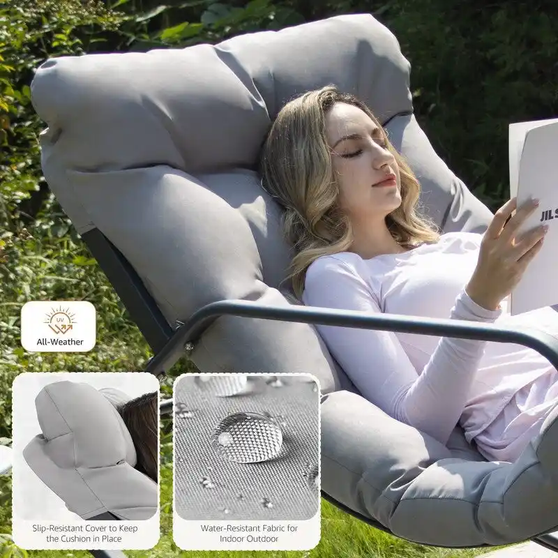 8c52760806eabf93de74683b97f40fed769c6a95867d4c88e3211a32c6a9f697 Oversized Rocking Lounge Chair, 450 lbs Extra Large Outdoor Recliner with Water-resistant Cushions(Light Grey)