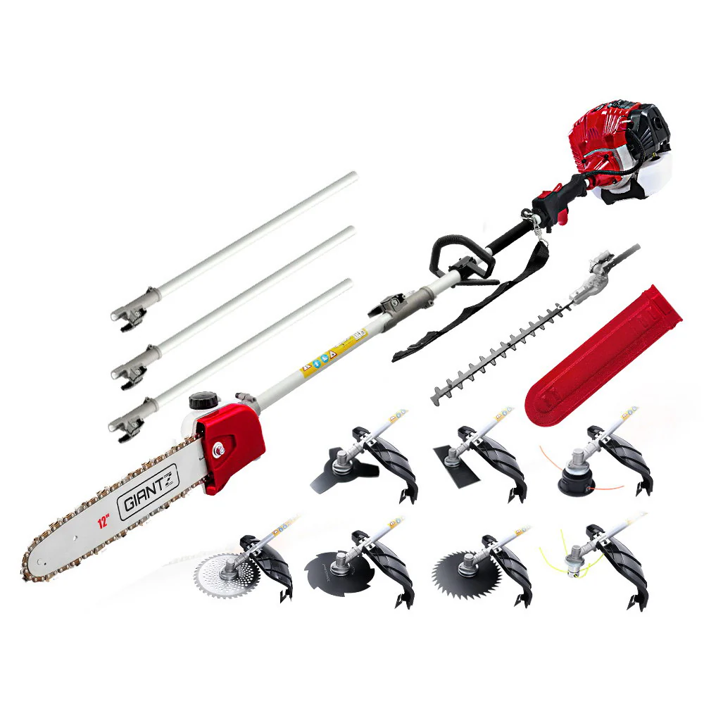 8c73240f241bef8bd008ecab19d18660aba70aae71f438e0506042d78a04a25a Giantz 65CC Pole Chainsaw Hedge Trimmer Brush Cutter Whipper Snipper 9-in-1 4.3m