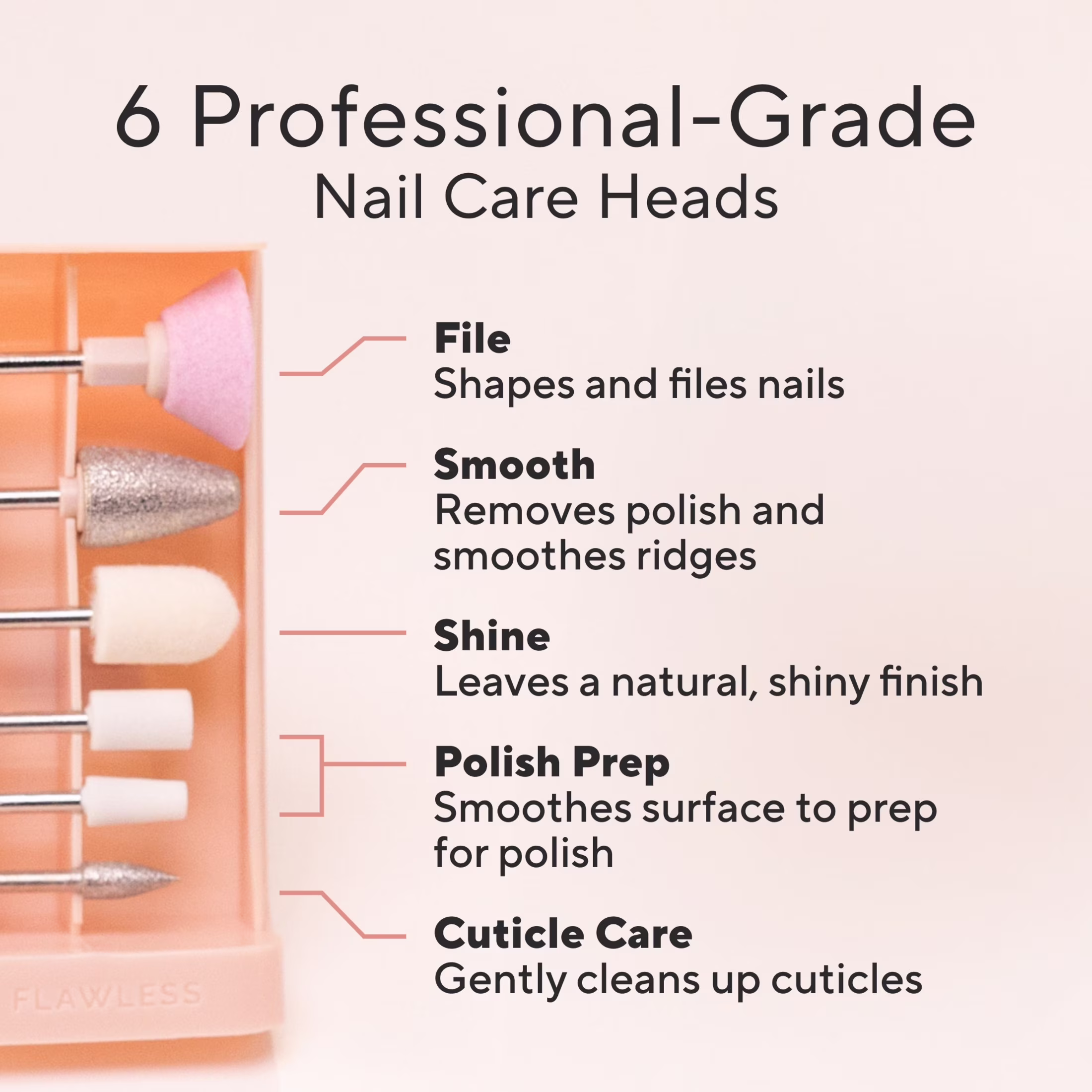 8d8dfa6a63fea5b2065f4986e2c80981ef1ecb065d4359543d3098f40f563ff5 Finishing Touch Flawless Salon Nails Rechargeable Mani Device with 6 Attachments, Pink
