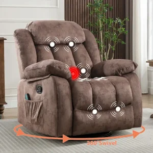 360 Rotatable Swing Manual Massage Rocker Recliner With Heat And Vibration(Brown)