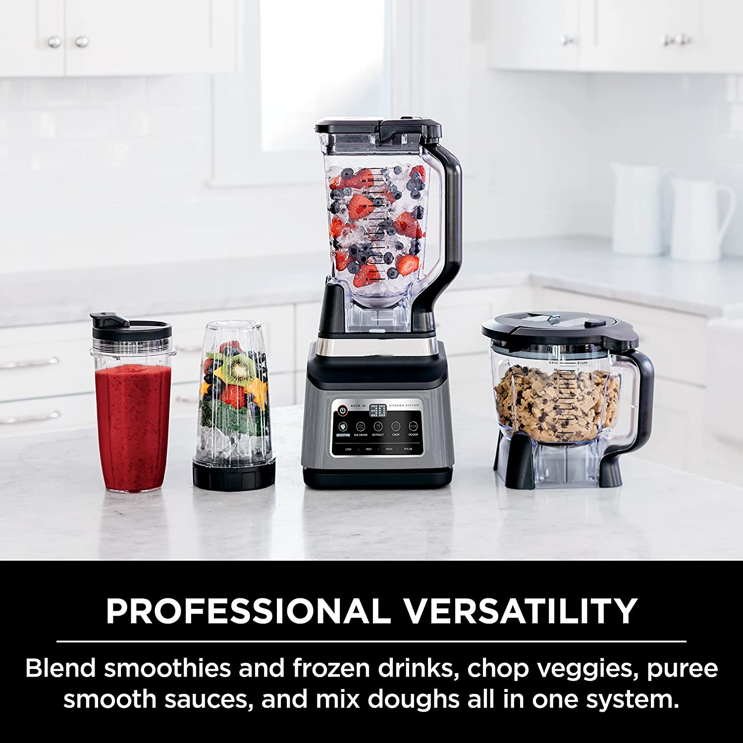 8ed04358b1c7e5ce843d82ad67030c2c2f3b11957adff6a0a19bffbe5711d8f3 Mega Kitchen System 72 oz. Pitcher 8-Cup Food Processor 16 oz. Single Serve Cup 1500-Watt Black((2) Single-Serve Cups + Pitcher)