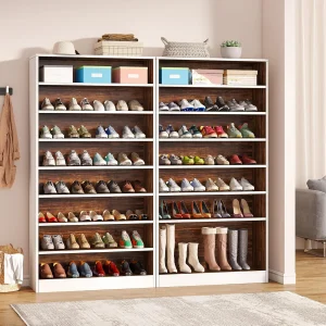 Tribesigns Shoe Cabinet, 9 Tiers 40-45 Pairs Heavy Duty Wood Freestanding Shoe Storage Cabinet(White/Brown/1)