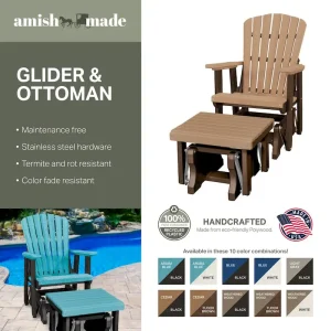 American Furniture Classics Fan Back Glider and Ottoman Glider, Made in the USA(Cedar On Black)