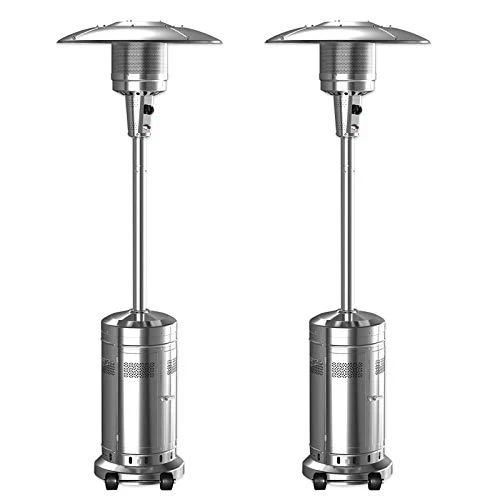 8fa5e06b5e522daeabaa3431ded0971fbc400b1ca0904480a43ec851b08ee542 2 Set 48,000-BTU Umbrella Patio Propane Heater with Wheels,Stainless Steel Patio Heater,Stainless Steel Floorstanding Liquid Propane Heater Outdoor Patio,Patio Heater Standing Outdoor (Color:Silver)
