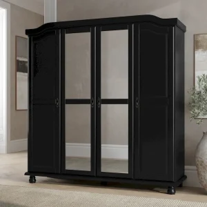 Palace Imports 100% Solid Wood Kyle 4-Door Wardrobe Armoire with Solid Wood or Mirrored Doors(White)