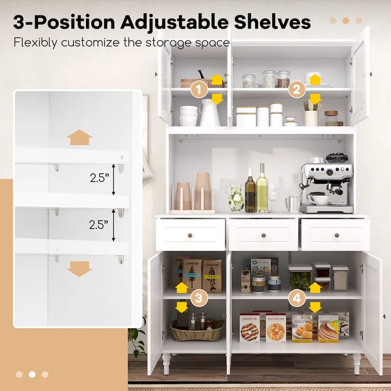 90105823487d69c005ba11ecf87e5170b281a909f2853a4a150ad8586e3cb30e Gymax 77 Tall Kitchen Pantry Storage Cabinet with LED Lights and(White)