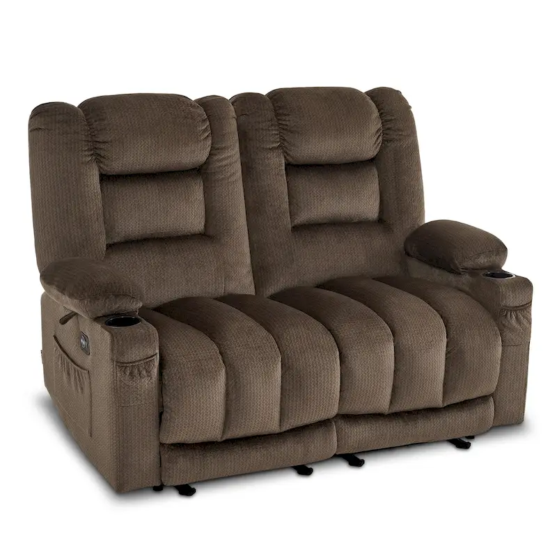 901e80d22597f095f131fe9396797d0ed8e9135f4c5d37093671e32a8aedb7f1 MCombo Power Reclining Loveseat Sofa with Heat and Massage, Fabric PR648(Brown)