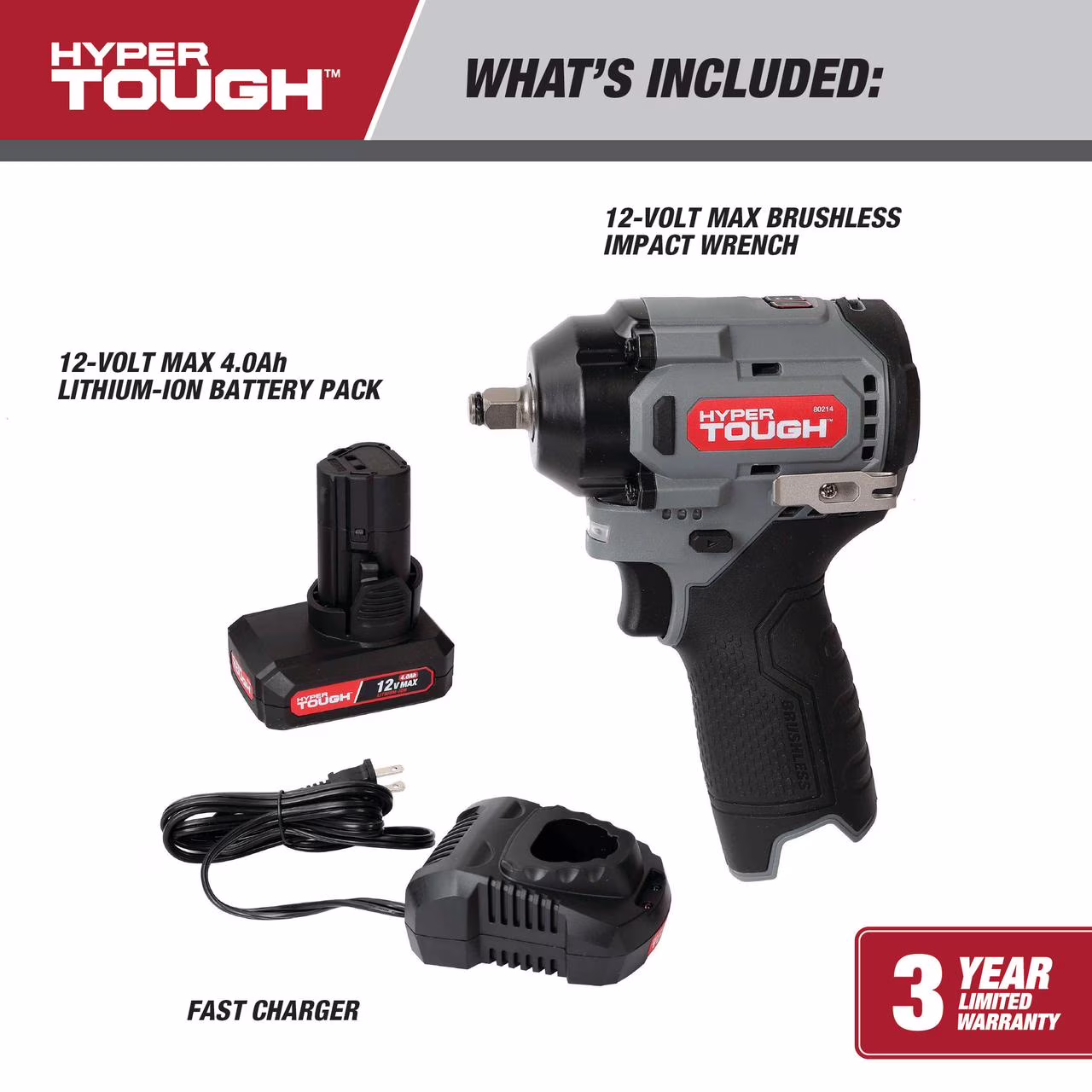 9117ac8c073e046f24ab06f3ebfa262bfaacbda98549ac45196187f3b1b24d37 Hyper Tough 12V Max Cordless Brushless Impact Wrench with 4.0Ah Lithium-Ion Battery and Charger, 225 ft-lbs Torque