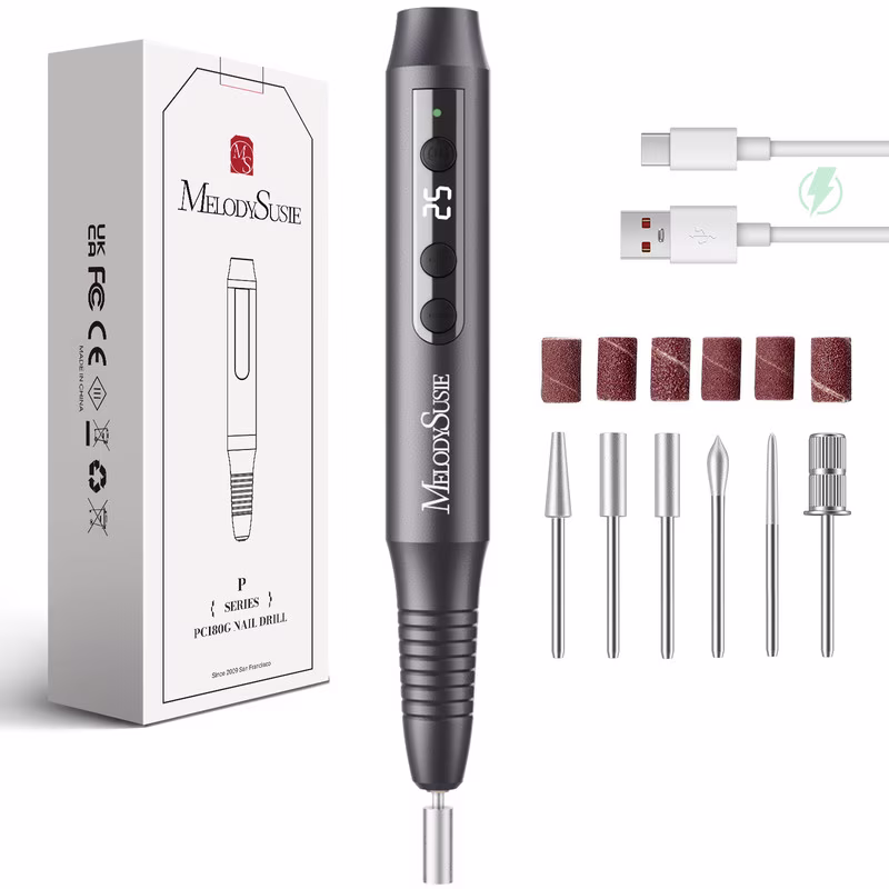 MelodySusie Cordless Portable Nail Drill, 25,000 RPM PC180G Rechargeable Nail E-file Kit, with Drill Bits & Sanding Bands, Pink