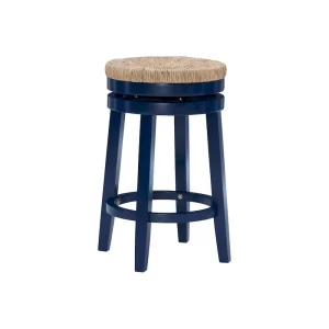 Maya Backless Swivel Counter Stool with Seagrass Seat(Navy Blue)