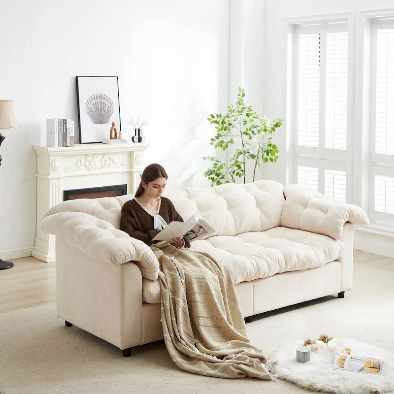 92149acc960644aa2ad5df1ec6ab3dbbe387776d4527b0b66772b2bc321efec3 99.2 Chenille Comfort Deep Seat Sofa, Upholstered Fluffy Cloud Sofa(Yellow)