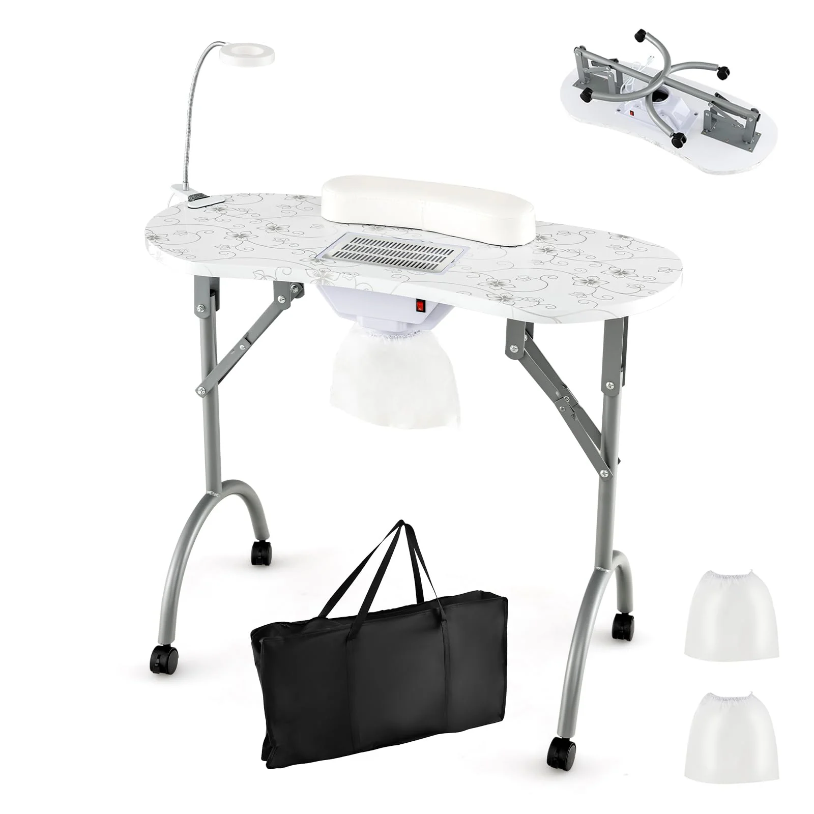 92d933ded14292f5c74a61cc3ec6665178283732bf1f293f730746b5dc7f47a5 LDAILY Portable Nail Table with Electric Dust Collector(Default/ONESIZE)