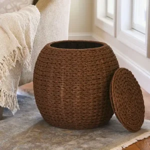 Household Essentials Handwoven Barrel Wicker Storage Basket Side Table - 17.0L x 17.0W x 19.0H(Natural)