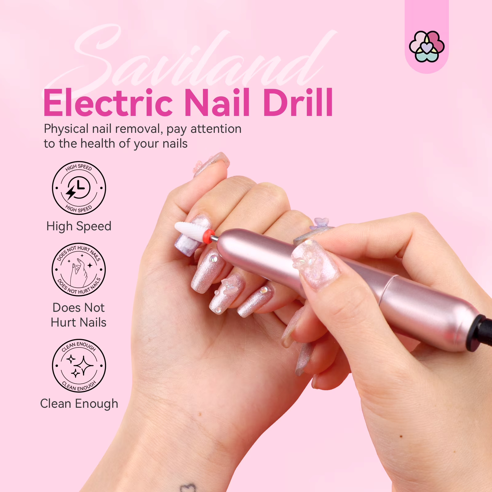 94c0fc917372bc33b20706a3c5a80385faacd044d315d247ff3f7655c0b0b4bf Saviland Electric Nail Drill - 20000 RPM Corded Electric Nail File Kit with 6 Bits & 51 Sanding Bands, Gold