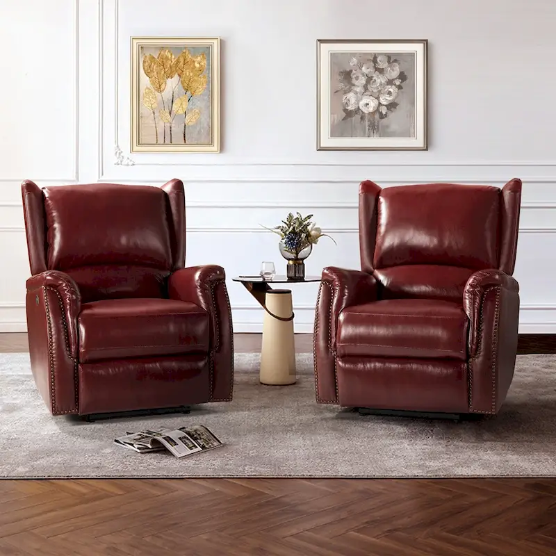 94f0e5191e4fa0ce10608b27f47cb742fc590dfa80655e01978b34575d0ab1b0 Eduardo Genuine Leather Power Recliner with USB Port Set of 2(Grey)
