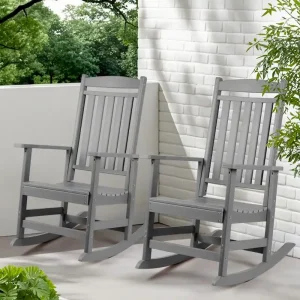 Vrakae All Weather Outdoor High Back Rocking Chair Set of 2(Grey)