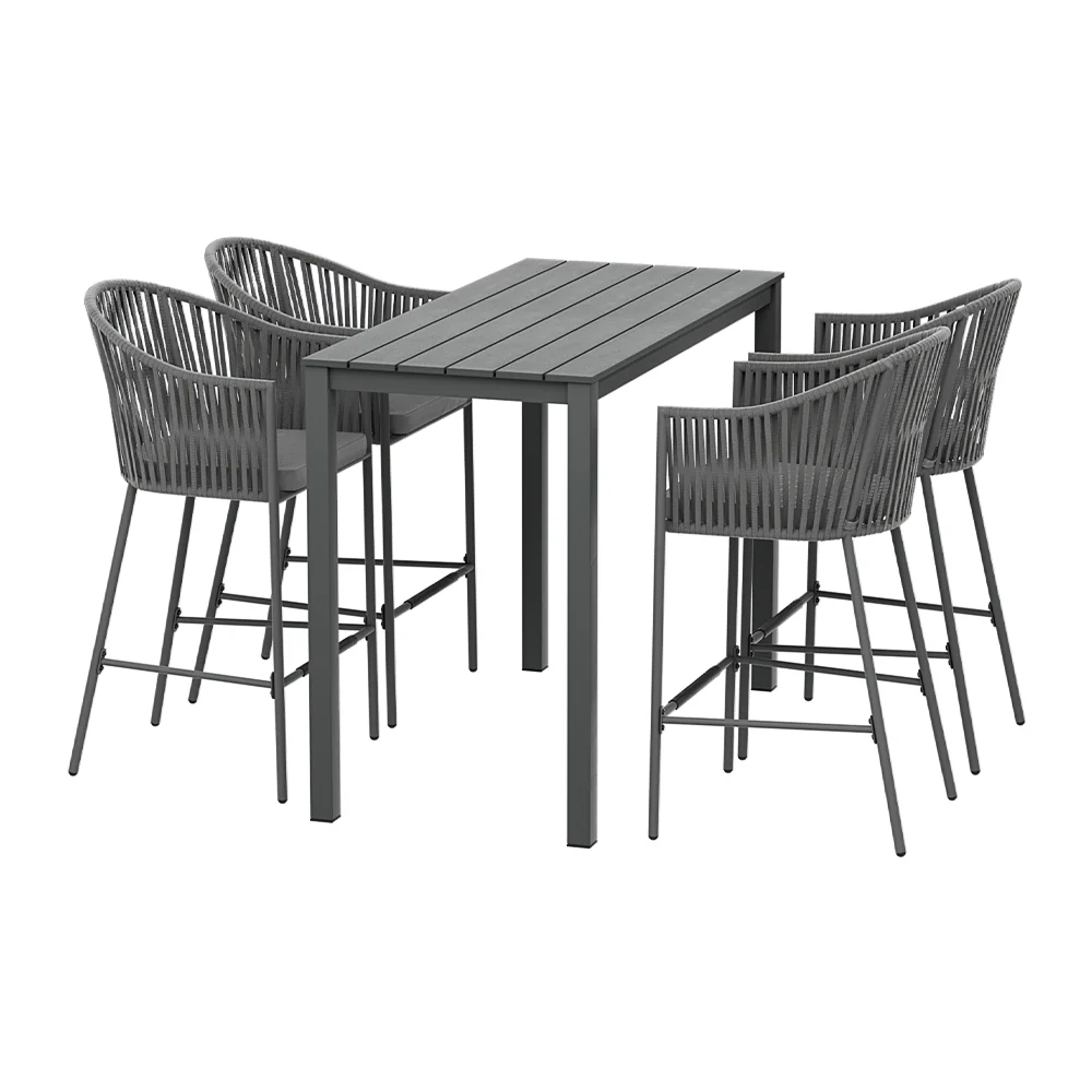 95e06067465602b6982d87bb35a61205004771f18f18ae1acfa299705ebd0613 Gardeon 5-Piece Outdoor Bar Set Dining Table Rope Chair Patio Bistro Set