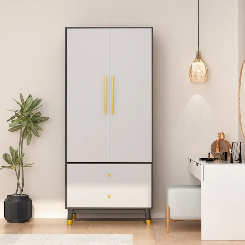 96a4534911e138f933a3a1a6cde48c42c2ea9edd4a56d042374bb0f702d78eae Wardrobe Closet Armoire with 2 Doors Wooden Clothes Storage Cabinet(Grey)