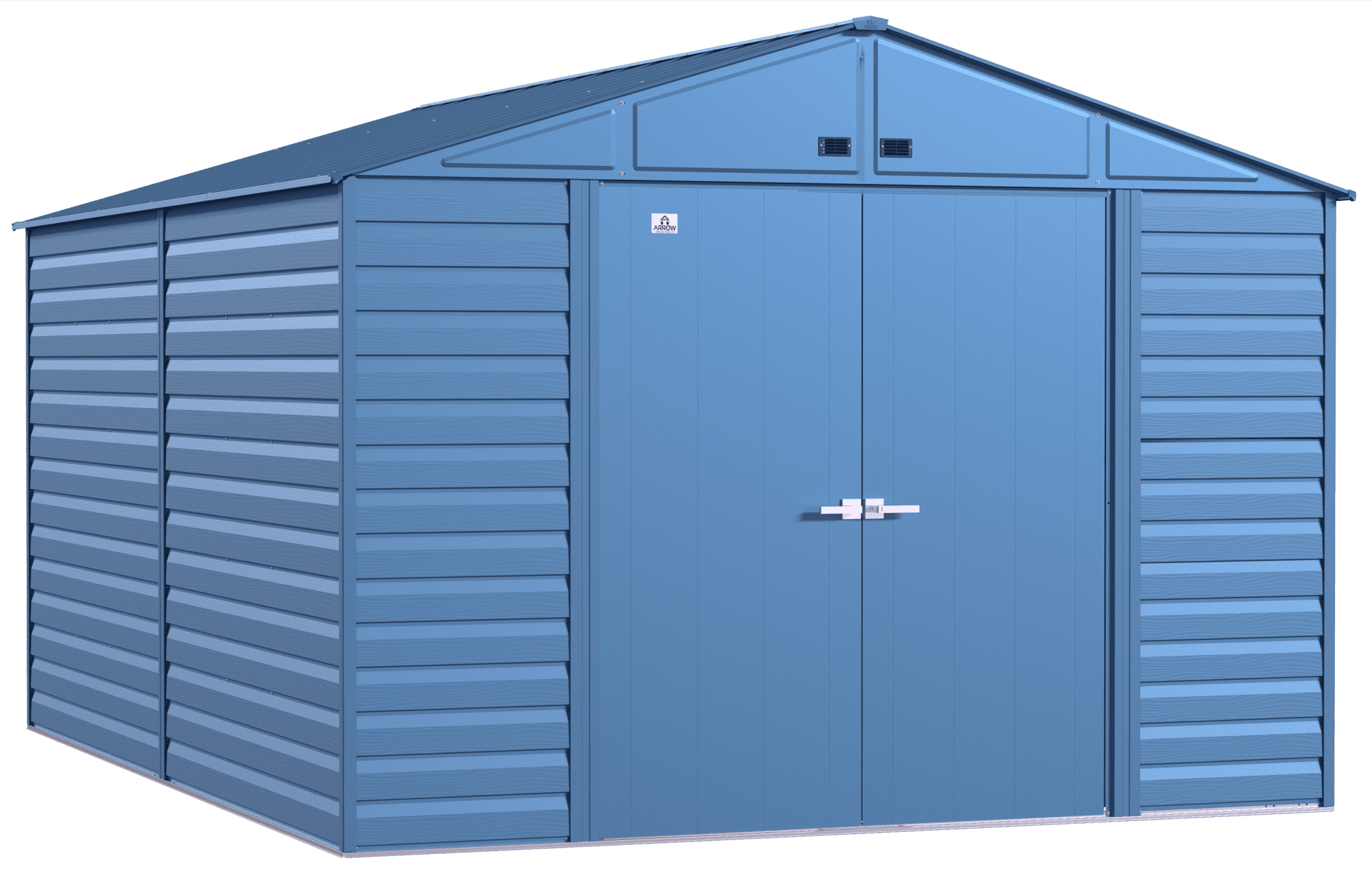 96cd42a091ad6fb2b215dffdb5cfcf612b36322f57c50dc95b346f5e5b292654 Arrow Select Steel Storage Shed, 10x14, Blue Grey