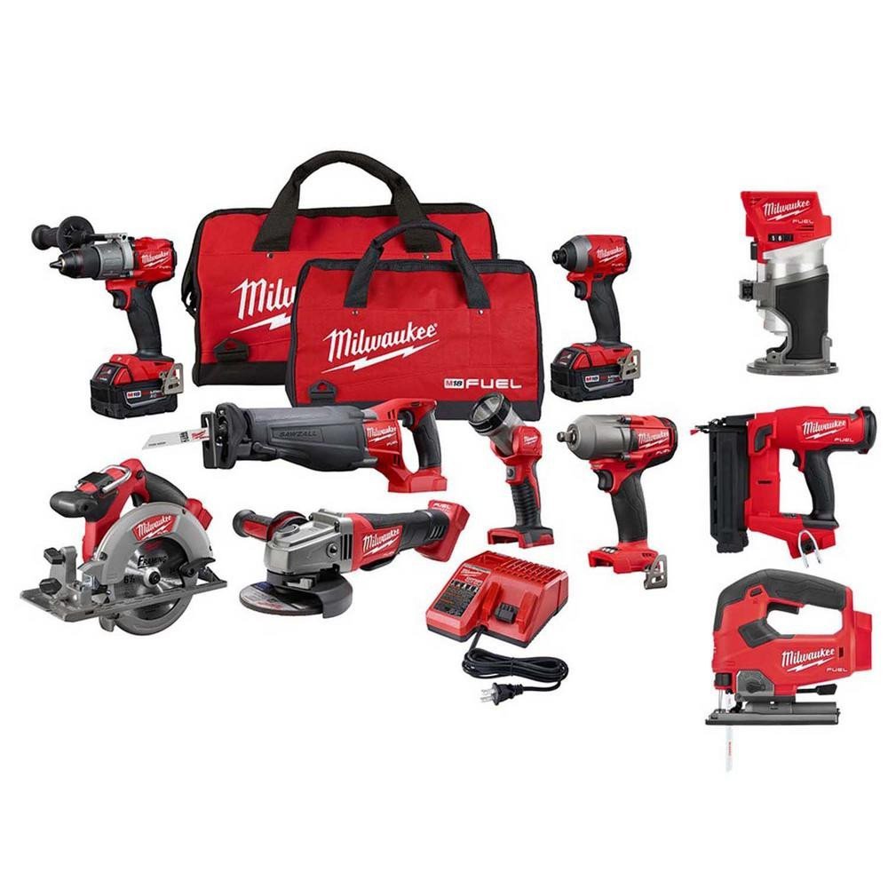 nutrigardens 2025 Milwaukee M18 FUEL 18-Volt Lithium-Ion Brushless Cordless Combo Kit (10-Tool) W/(2) 5.0 Ah Batteries, (1) Charger, (2) Tool Bags