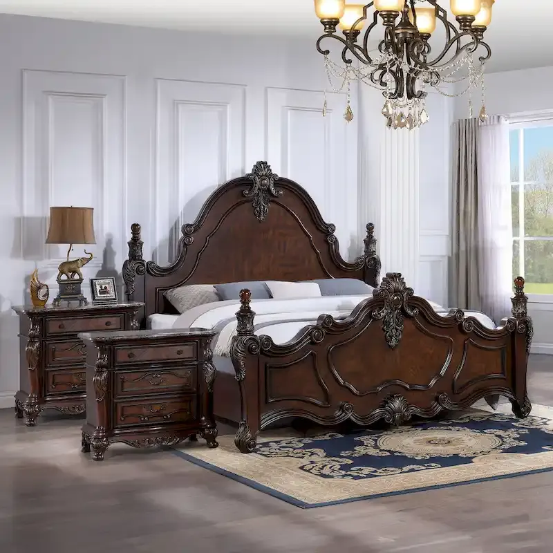 97f5a6282ef4f60c31495dc206919669b4e0235d42e337d533fd8f03b97e1654 Furniture of America Eugene Traditional 3-Piece Dark Cherry Wood Panel Bedroom Set(QUEEN)