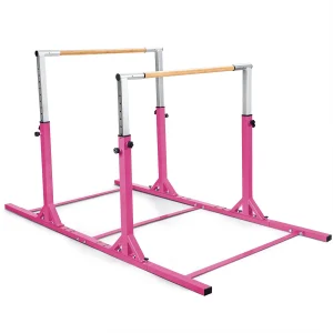 Gymnastics Parallel Bars, Double Horizontal Bar with Adjustable Width  11-Level Heights, 120kg Weight Capacity(Pink)