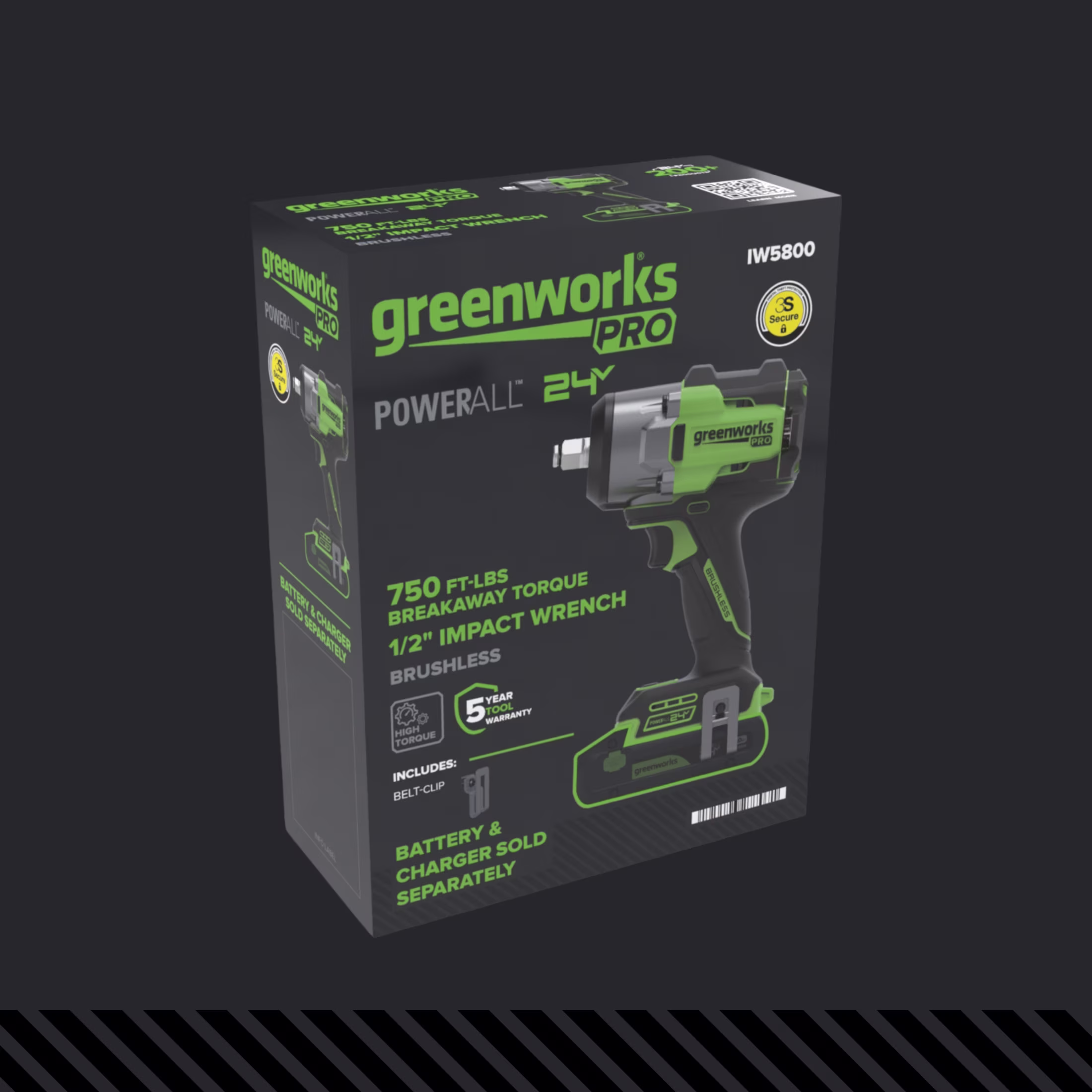 98355a6b26df2ae9aa5c2987b2a762fa863d3ba56724b0362af30108122d0d27 Greenworks Pro PowerAll 24V Brushless 1/2" 750 lbs Breaking Impact Wrench, Tool Only, IW5800A3