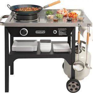 Cuisinart ¨C Outdoor Wok Station, 50,000 BTU Propane Outdoor Wok Burner w Prep Table, 14¡ä¡ä Carbon Steel Wok for Stir Fry, Searing, BBQ ¨C Black