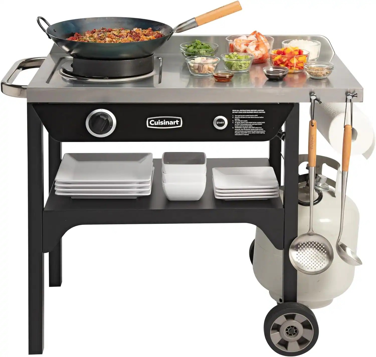 984c51bfb0c2df250ead4dfd1a77ce6af8dbddd1da579729cbd8b2c63a392675 Cuisinart ¨C Outdoor Wok Station, 50,000 BTU Propane Outdoor Wok Burner w Prep Table, 14¡ä¡ä Carbon Steel Wok for Stir Fry, Searing, BBQ ¨C Black