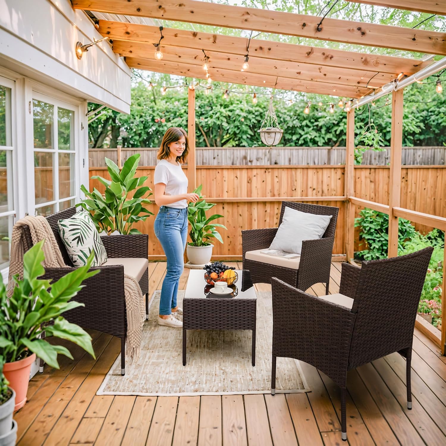 9891d4021a6966f93a093695285aadd4859e941cfcbf47fb975da3c07a2e8844 Homall 4 Pieces Outdoor Patio Furniture Sets Rattan Chair Wicker Set, Outdoor Indoor Use Backyard Porch Garden Poolside Balcony Furniture Sets Clearance (Brown and Beige)(Blue)
