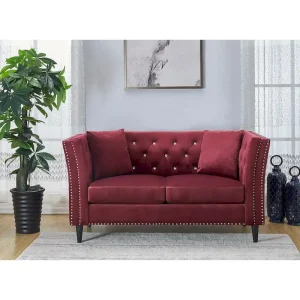 Gracewood Hollow Sukikim Velvet Loveseat(Burgundy)